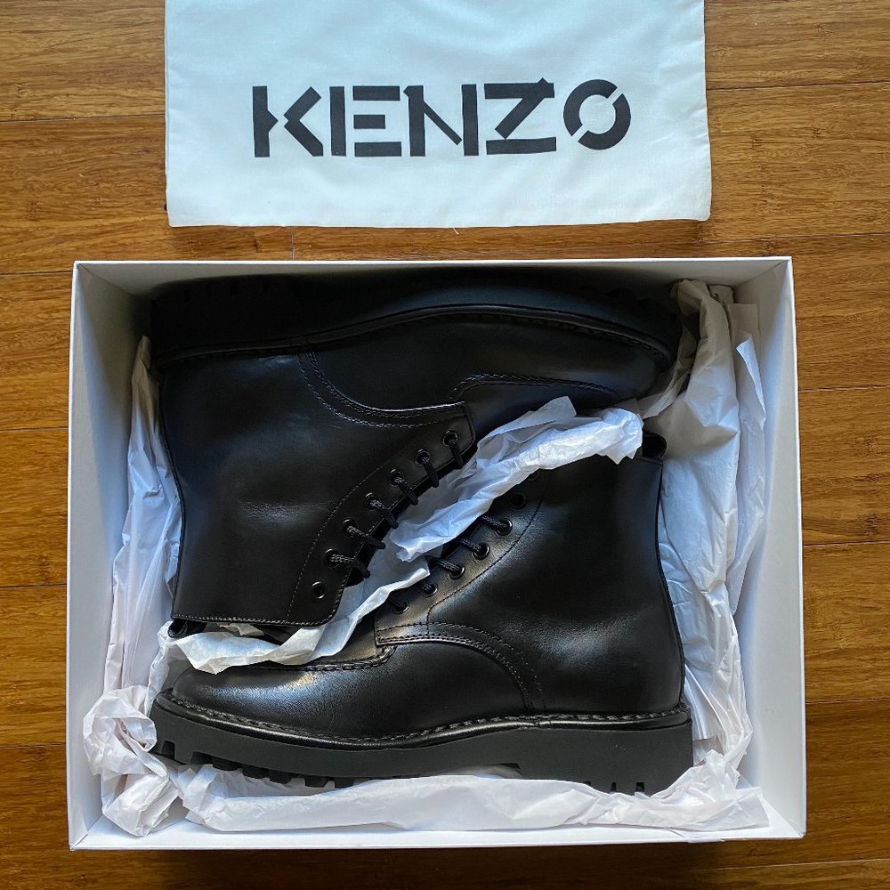 Kenzo Black Leather Mens K-Mount Lace Up Boots - NWT